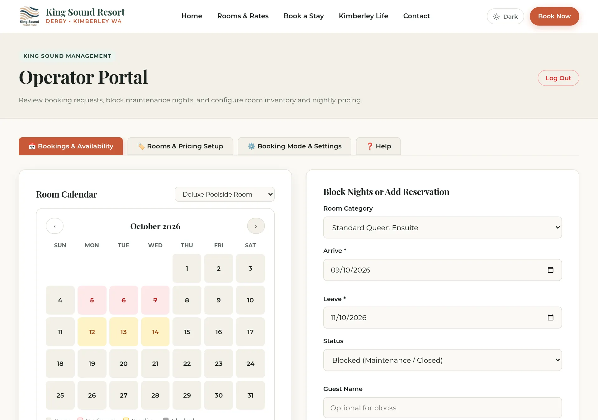 The Bookings &#x26; Availability tab